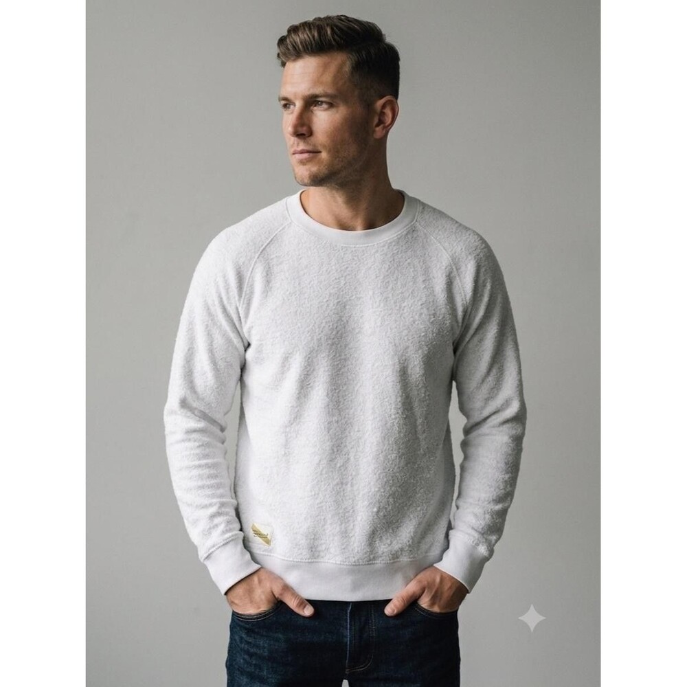 Tracksmith Sweatshirt Mens XL White Merino Wool Fleece Pullover Crewneck Running
